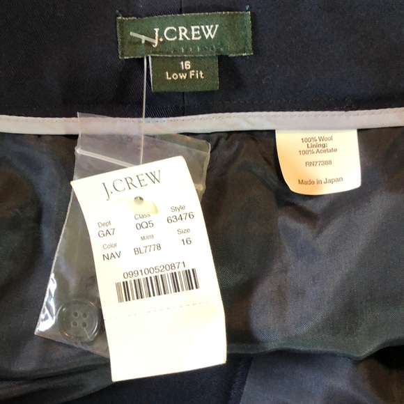 J CREW Size 16 33” Tall inseam 100% Wool Fully Lined Flat Front Deep Navy NEW - Picture 6 of 15